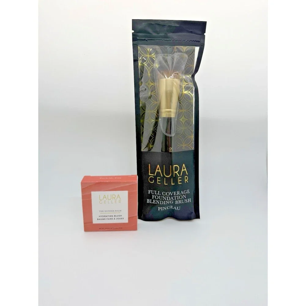 Laura Geller Wonder Balm Hydrating Blush Pinch Me Pink w Blending Brush 2 Pc Set